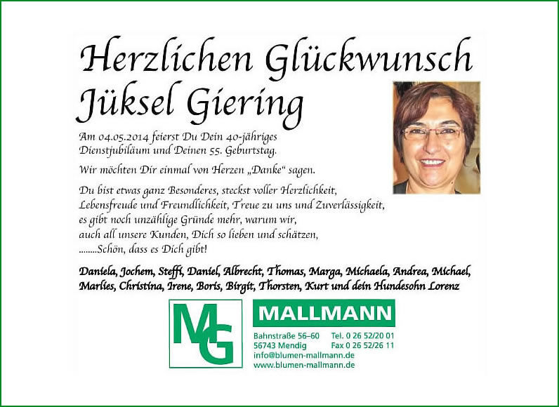 40-jähriges Jubiläum Jüksel Giering bei MG Mallmann